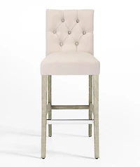 29" Upholstered Linen Fabric Tufted Bar Stool Chair