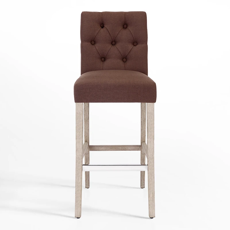 29" Upholstered Linen Fabric Tufted Bar Stool Chair