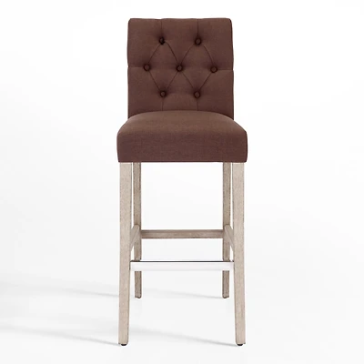 29" Upholstered Linen Fabric Tufted Bar Stool Chair