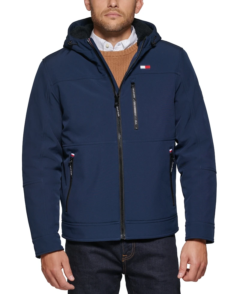 Tommy Hilfiger Men's Sherpa-Lined Softshell Hooded Jacket