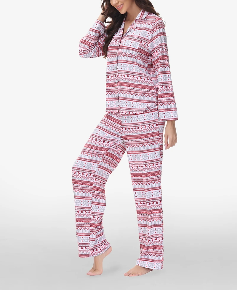 Beautyrest Women's Printed Long Sleeve Notch-Collar Pajama Set, 2 Piece