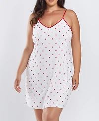 iCollection Kyley Plus Size Heart Print Pull Over Chemise with Adjustable Straps