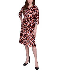 Ny Collection Petite Printed Long Sleeve Roll Tab Shirtdress