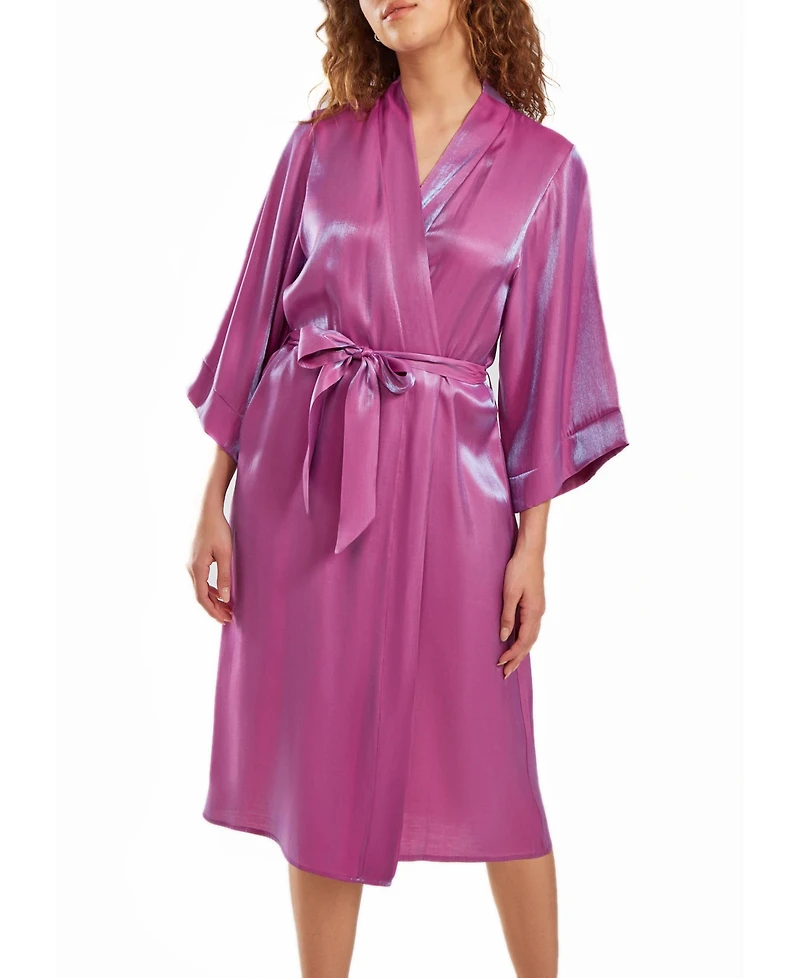 iCollection Women's Skyler Irredesant Robe with Self Tie Sash and inner Ties