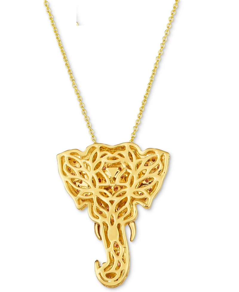 Le Vian Diamond (1-5/8 ct. t.w.) & Passion Ruby Accent Elephant Adjustable 20" Pendant Necklace in 14k Gold
