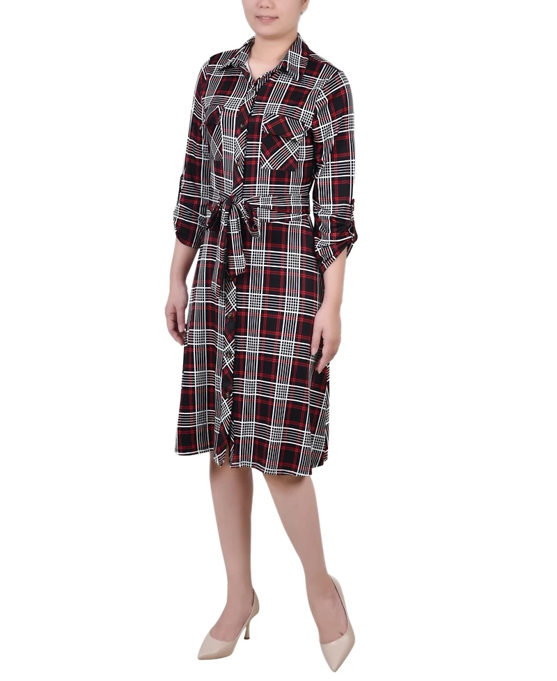 Ny Collection Petite 3/4 Sleeve Roll Tab Shirtdress