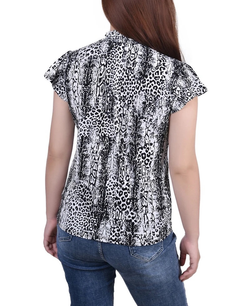 Ny Collection Petite Short Flutter Sleeve Mock Neck Top