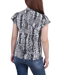 Ny Collection Petite Short Flutter Sleeve Mock Neck Top