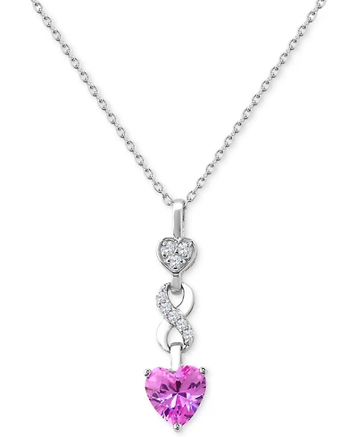 Lab-Grown Pink Sapphire (1-1/2 ct. t.w.) & Lab-Grown White Sapphire (1/5 ct. t.w.) Infinity Heart 18" Pendant Necklace in Sterling Silver