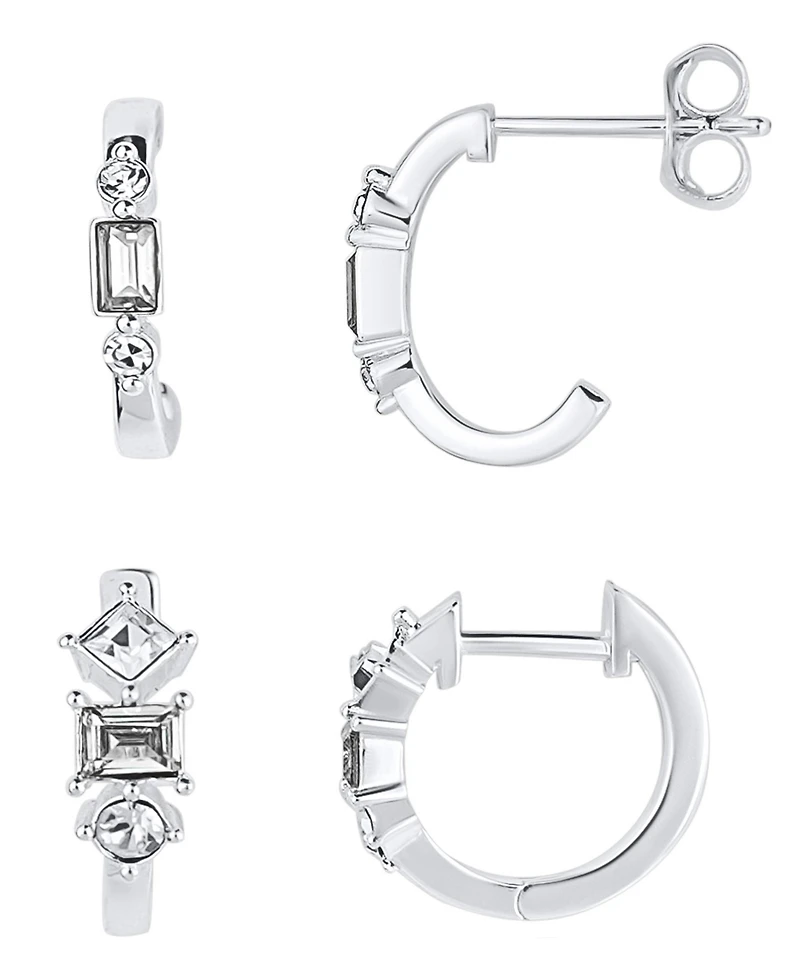 And Now This 2 Pair Crystal in Fine Silver-Plated Hoop Earring Set