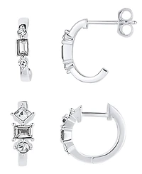 And Now This 2 Pair Crystal in Fine Silver-Plated Hoop Earring Set