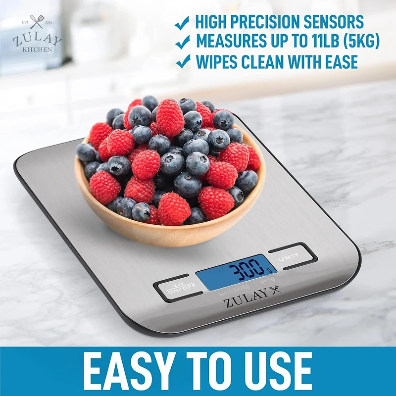 Stainless Steel Digital Food - Features Lcd Screen, Measures 5 Different Units Including Grams & Ounces