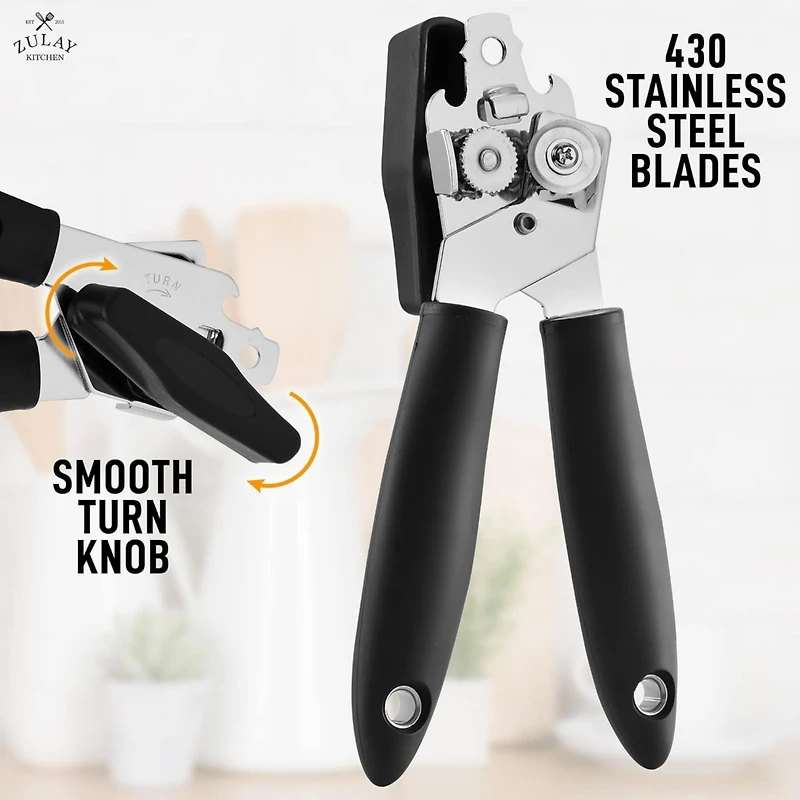Zulay Kitchen Soft Edge Can Opener With Stainless Steel Blades and Large Turn Knob