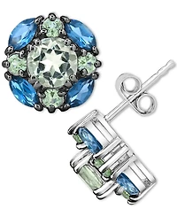 Multi-Gemstone Cluster Stud Earrings (3-1/3 ct. t.w.) in Sterling Silver