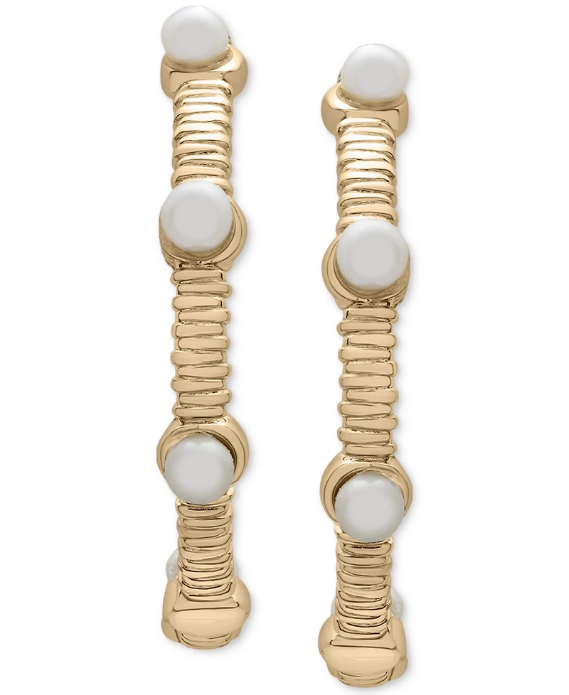 Cultured Freshwater Pearl (3mm) Textured Medium Hoop Earrings in 14k Gold-Plated Sterling Silver, 1.2"