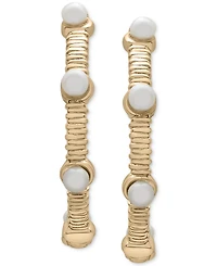 Cultured Freshwater Pearl (3mm) Textured Medium Hoop Earrings in 14k Gold-Plated Sterling Silver, 1.2"