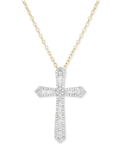 Diamond Round & Baguette 18" Pendant Necklace (1/2 ct. t.w.) in Sterling Silver & 14k Gold-Plate