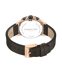 Kenneth Cole New York Men's Chronograph Brown Dark Genuine Leather Strap Watch 44mm
