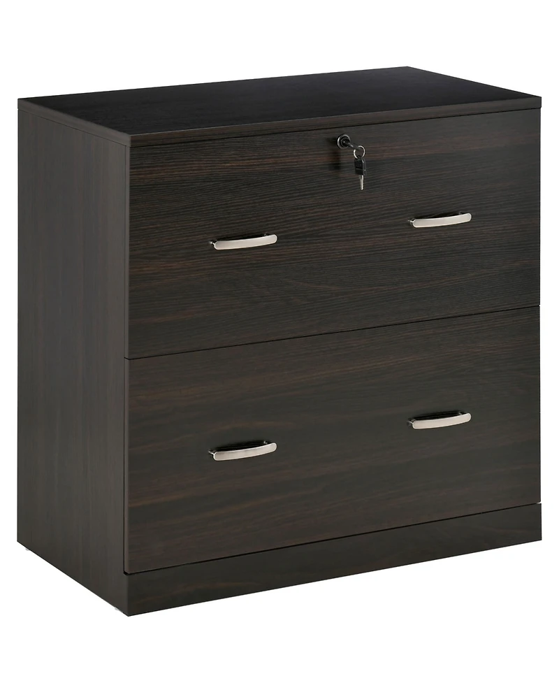Vinsetto Office File Cabinet w/2 Drawers, Lock & Keys for A4 Papers, Walnut