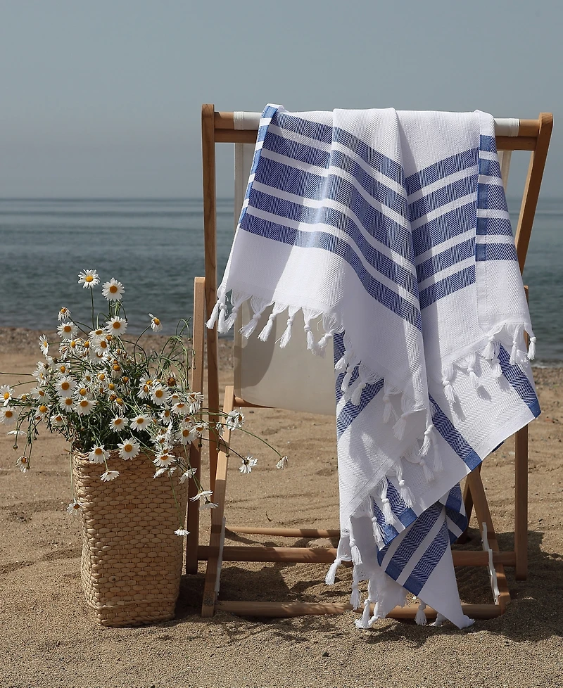 Linum Home Herringbone Pestemal 100% Turkish Cotton 2-Pack Beach Towels