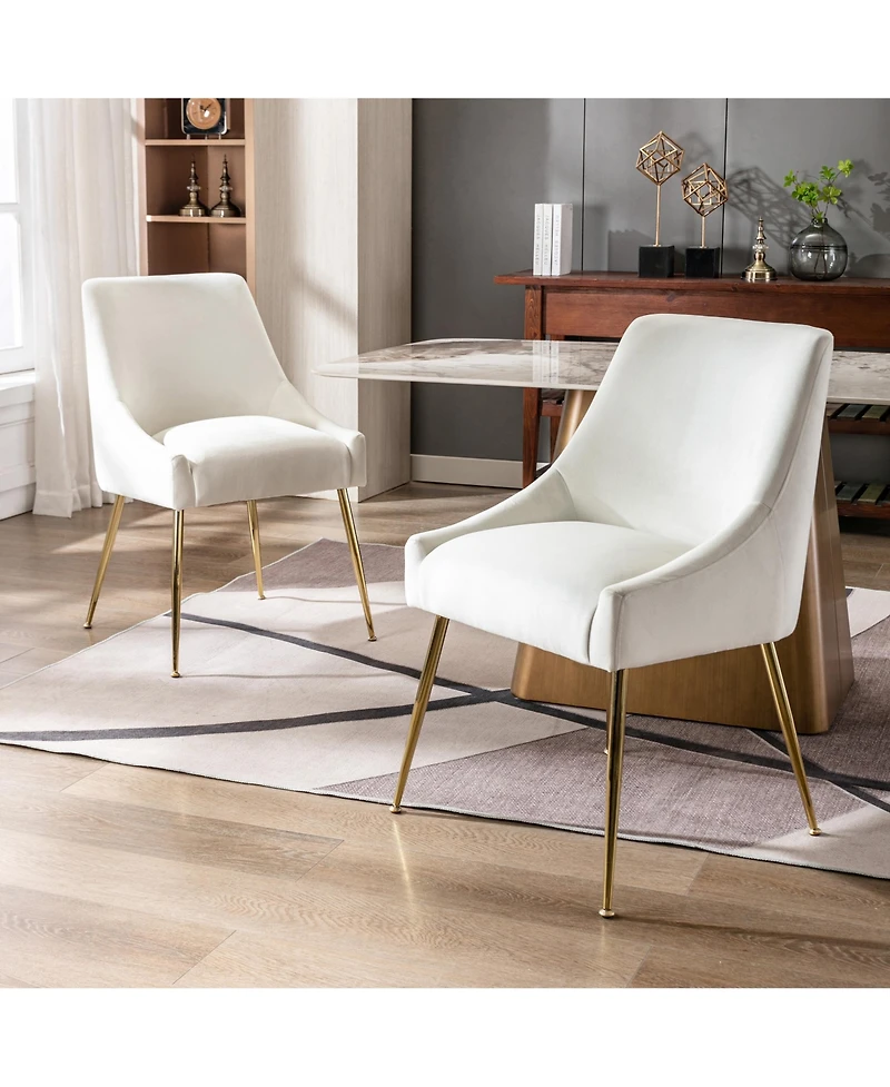 Upholstered Performance Velvet Accent Chair With Metal Leg (Set of 2)