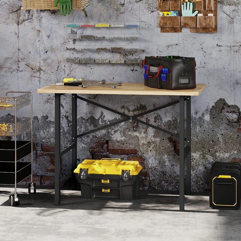 Homcom 46"L x 28"W Garage Table with X Bar Support and Tabletop Natural/Black
