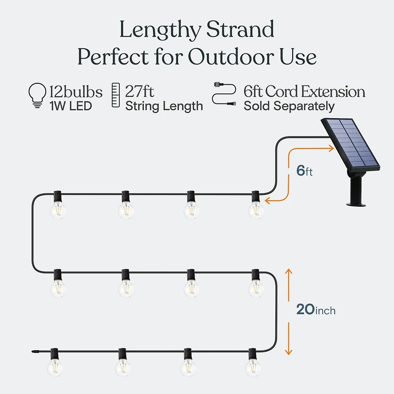 Brightech Ambience Pro 27 ft. Outdoor Solar Led String Lights with Warm White Hue