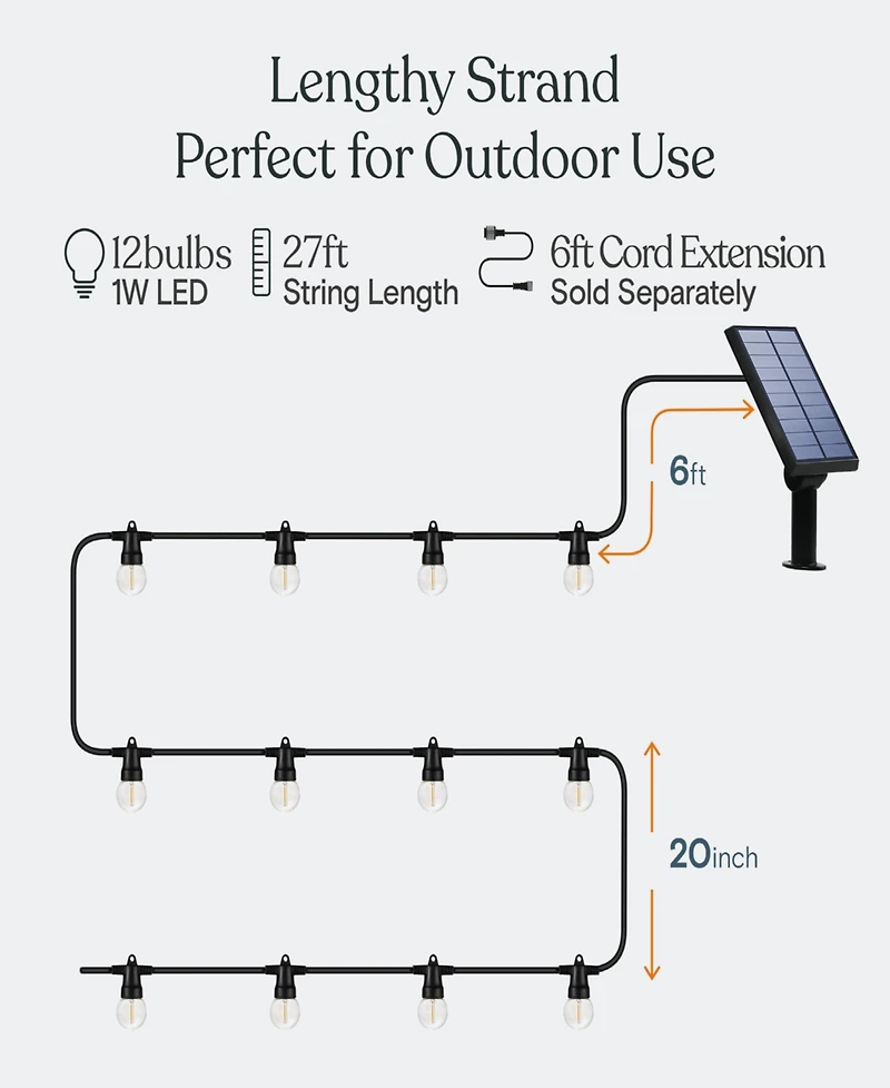 Brightech Ambience Pro 27 ft. Outdoor Solar Led 1-Watt G40 String Lights with Soft White Hue