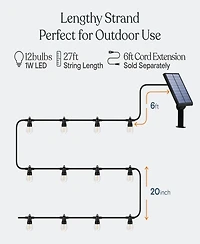 Brightech Ambience Pro 27 ft. Outdoor Solar Led 1-Watt G40 String Lights with Soft White Hue