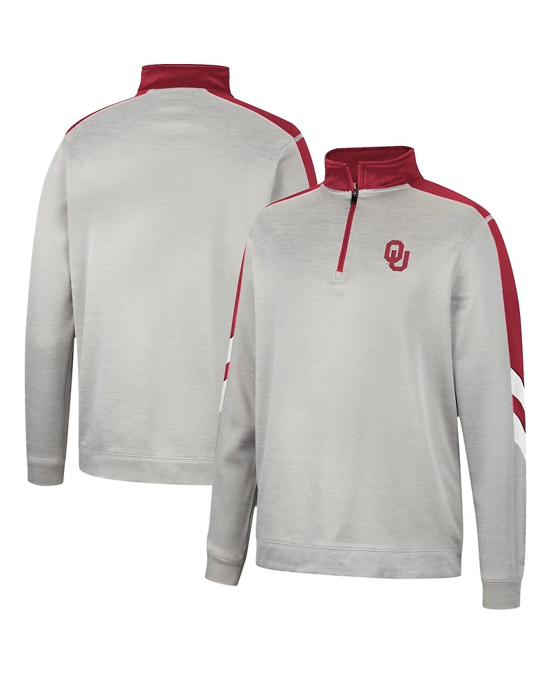 Men's Colosseum Gray and Crimson Oklahoma Sooners Bushwood Fleece Quarter-Zip Jacket