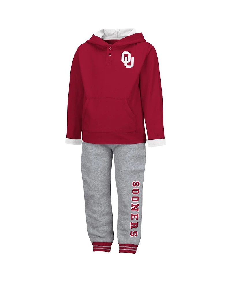 Toddler Boys Colosseum Crimson and Heathered Gray Oklahoma Sooners Poppies Pullover Hoodie Sweatpants Set