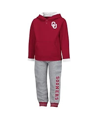 Toddler Boys Colosseum Crimson and Heathered Gray Oklahoma Sooners Poppies Pullover Hoodie Sweatpants Set