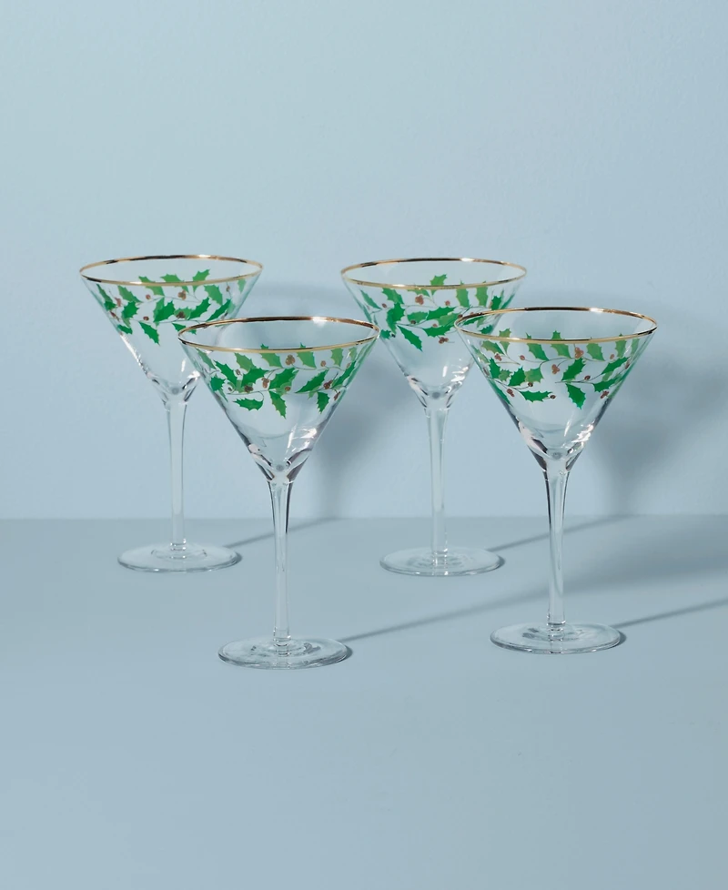 Holiday Decal Martini Glass, Set of 4