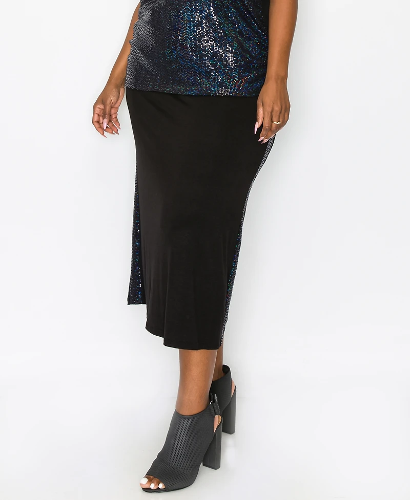 Coin 1804 Plus Size Sequin Side Contrast Fold Over Midi Skirt