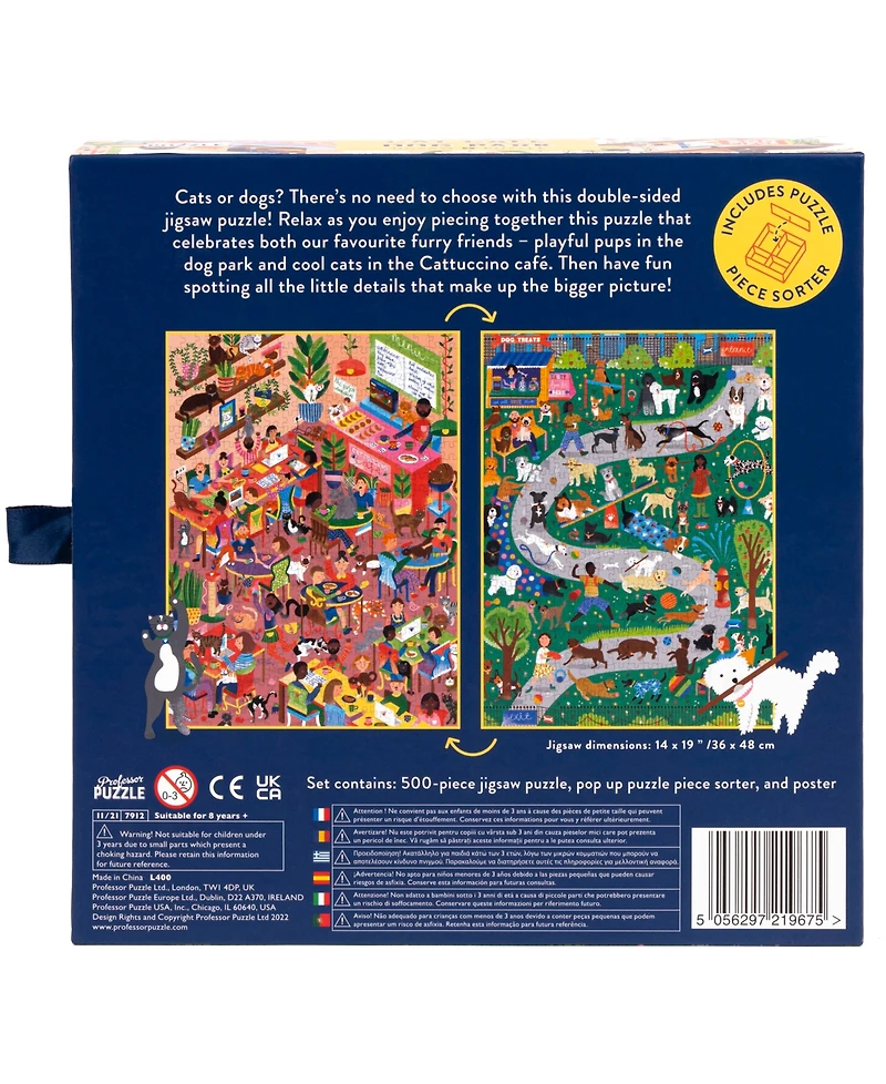 Professor Puzzle Cat Cafe Dog Park Double-Sided Jigsaw Puzzle Set, 502 Pieces