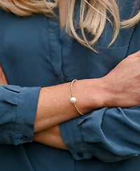 Cultured Freshwater Pearl (9-1/2mm) & Polished Bead Solitaire Coil Bracelet in 18k Gold-Plated Sterling Silver
