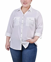 Ny Collection Plus 3/4 Roll Tab Blouse with Pockets