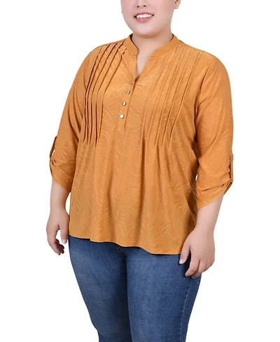 Ny Collection Plus 3/4 Roll Tab Pullover Top
