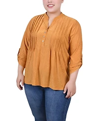 Ny Collection Plus 3/4 Roll Tab Pullover Top