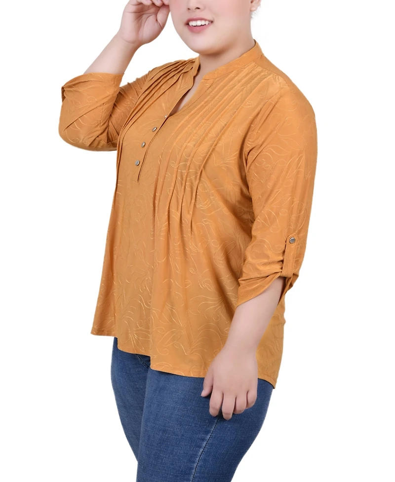 Ny Collection Plus 3/4 Roll Tab Pullover Top