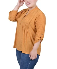 Ny Collection Plus 3/4 Roll Tab Pullover Top