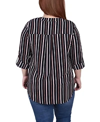 Ny Collection Plus 3/4 Sleeve Mandarin Collar Blouse with Front Pleats