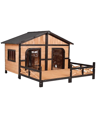 PawHut Wooden Elevated Backyard All Weather Rustic Log Cabin House Kit