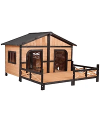 PawHut Wooden Elevated Backyard All Weather Rustic Log Cabin House Kit