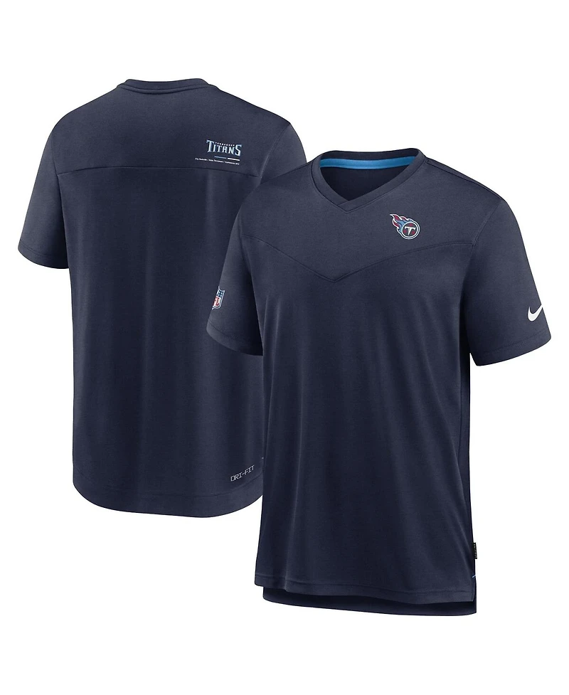 Men's Nike Navy Tennessee Titans Sideline Coach Chevron Lock Up Logo V-neck Performance T-shirt