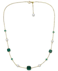 Effy Freshwater Pearl (4-1/2mm), Malachite, & Emerald (1/2 ct. t.w.) 17" Collar Necklace in 14k Gold