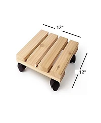 Plastec Wooden Plant Caddy on Wheels For Large Planter Pots, 12in