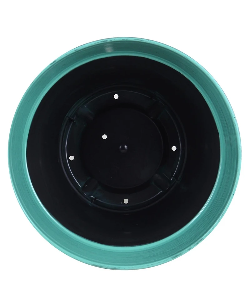 Garden Elements Glazed Brushed Happy Large Plastic Planter Dark Aqua 15 Inch