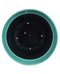 Garden Elements Glazed Brushed Happy Large Plastic Planter Dark Aqua 15 Inch