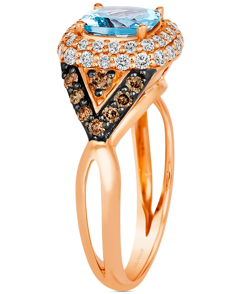 Le Vian Sea Blue Aquamarine (1-1/4 ct. t.w.) & Diamond (3/4 ct. t.w.) Halo Ring in 14k Rose Gold